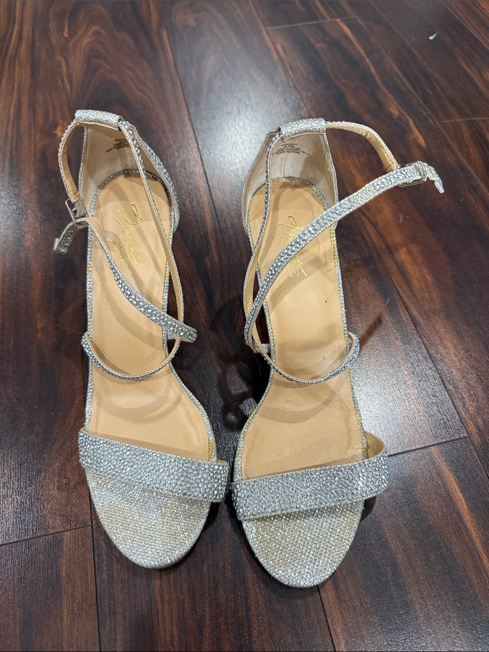 Crystal Embellished Silver Strappy Heels